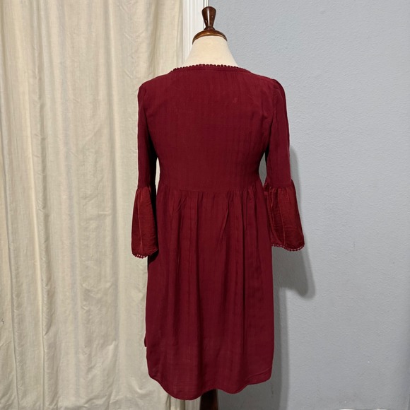 Knox Rose Women Burgundy Lace Front Bell Sleeve Boho Peasant Cottagecore Dress M - Picture 9 of 13